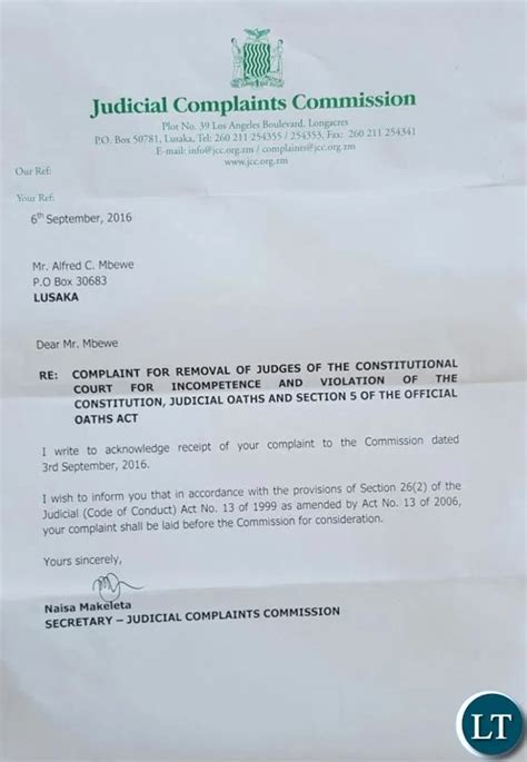 judicial complaints commission zambia
